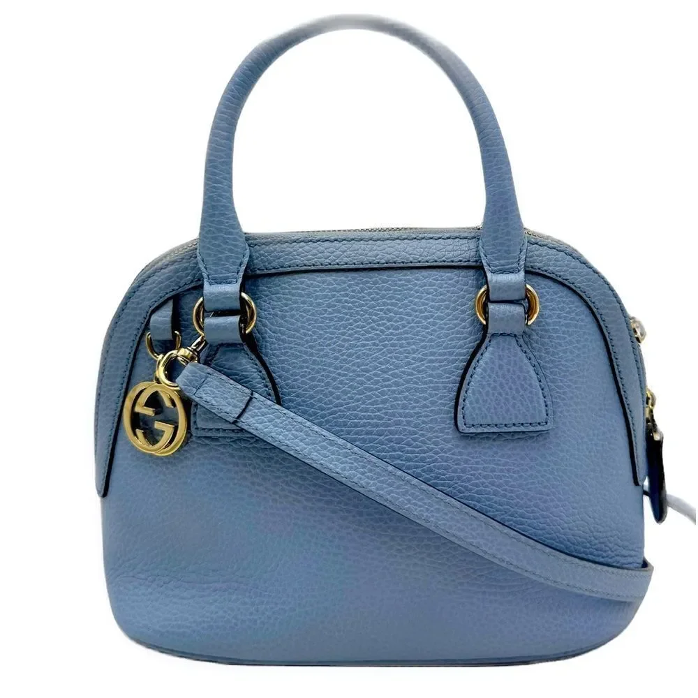 Auth Gucci Small Dollar Calfskin Dome Mineral Blue 2way GG Charm Bag Satchel - Picture 13 of 16